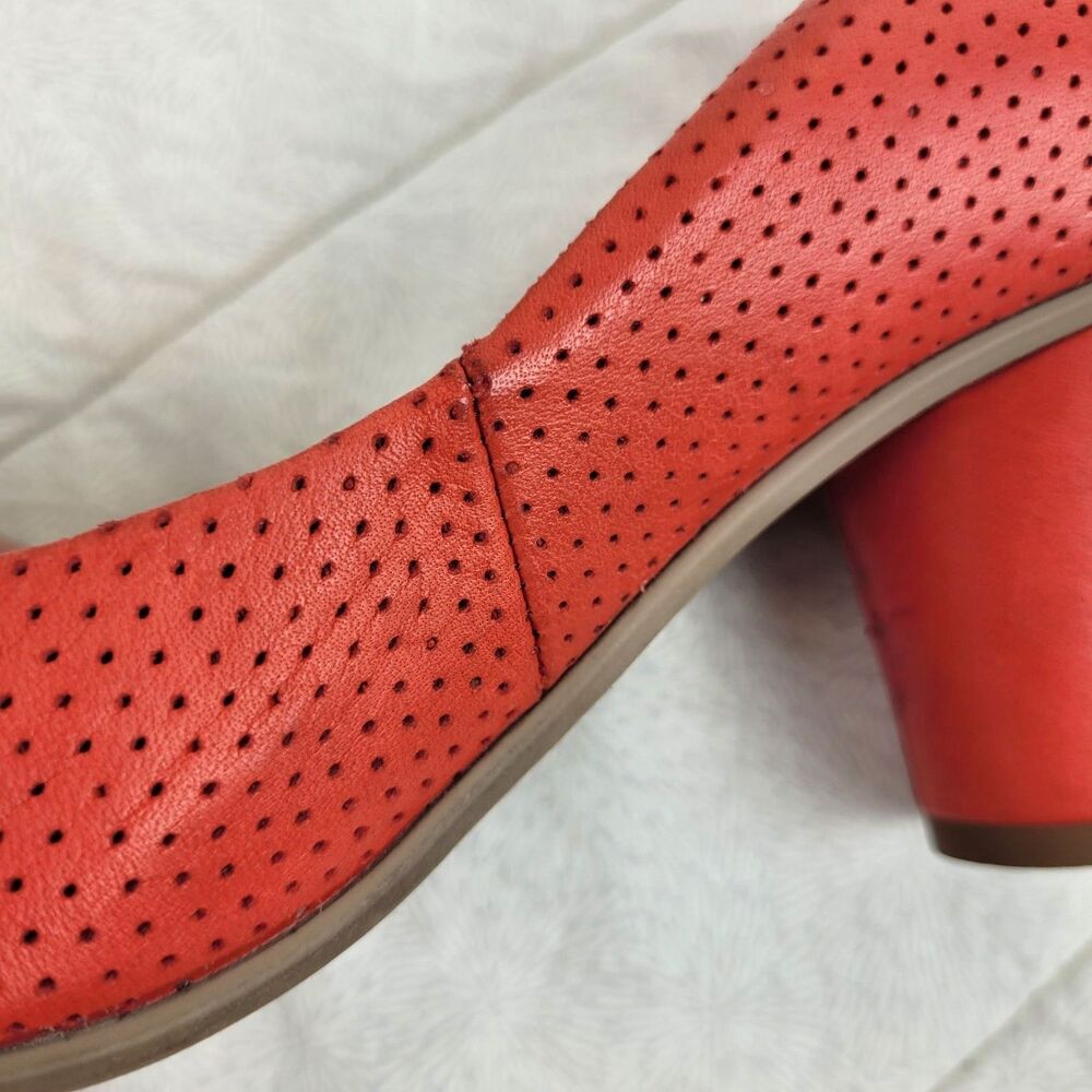 Lirio Portugal Perforated Leather Almond Toe Cone Heels Coral Orange Pinup 8 - Picture 7 of 13
